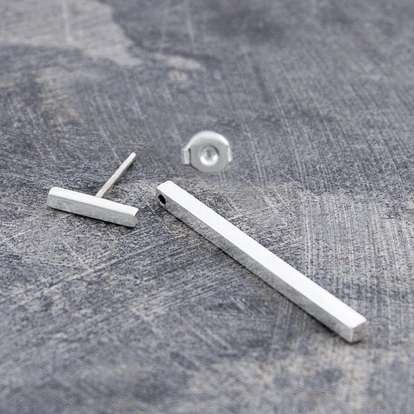 Any 4/$25! Silver T-Bar Studs w/Vertical Bar Earring Jackets - Picture 7 of 10